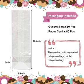 img 4 attached to Gusseted Cellophane Bags with Paper Insert 🛍️ - 50Pcs 4.3x2x11.8 Inches Flat Bottom Gusset Treat Bags