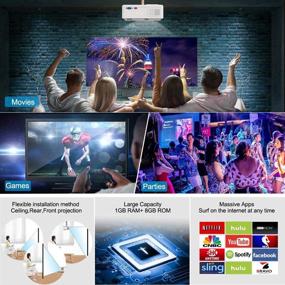 img 3 attached to 📽️ Smart Android 7.1 LCD Portable Wireless Bluetooth Projector for Home Cinema - 1080P Support, HDMI/USB/VGA/Audio/WiFi Sync, iPhone/Smartphone Compatibility, PC/DVD/TV Stick/PS5 Compatible