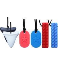 gnawrishing chew necklace 6-pack - dog tag, shark and building block design - ideal for autistic, adhd, spd, oral motor children, kids, boys, girls - durable and long-lasting logo