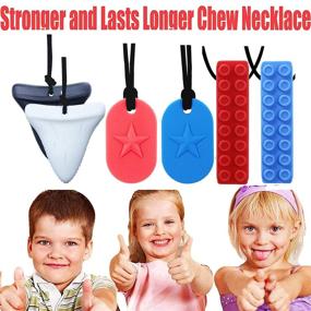 img 2 attached to GNAWRISHING Chew Necklace 6-Pack - Dog Tag, Shark and Building Block Design - Ideal for Autistic, ADHD, SPD, Oral Motor Children, Kids, Boys, Girls - Durable and Long-Lasting