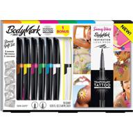 🎨 bic bodymark sunny vibes tattoo kit - temporary tattoo marker with stencil, skin-safe, mixed brush tip & fine tip, assorted colors - 6-pack + bonus marker logo