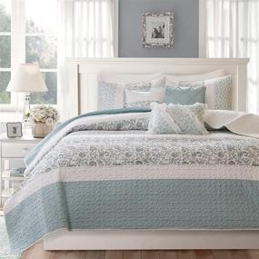 img 4 attached to 🛏️ Stylishly Cozy: Madison Park MP13-2802 Dawn Blue 6 Piece Cotton Percale Quilted Coverlet Set