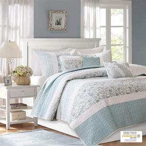 img 2 attached to 🛏️ Stylishly Cozy: Madison Park MP13-2802 Dawn Blue 6 Piece Cotton Percale Quilted Coverlet Set