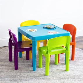 img 3 attached to 🪑 Humble Crew Blue Square Table and 4 Chairs Set - Lightweight Plastic Furniture for Kids with Colorful Options (Red/Green/Yellow/Purple)