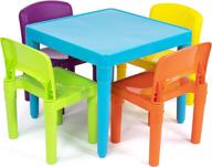 🪑 humble crew blue square table and 4 chairs set - lightweight plastic furniture for kids with colorful options (red/green/yellow/purple) logo