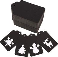 🎁 kaka senlin 100pcs christmas gift tags: craft labels with 100 strings - 4 patterns black kraft paper hang tags logo