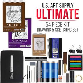 img 3 attached to 🎨 U.S. Art Supply 54-предметный набор для рисования и скетчинга с 4 блокнотами (242 листа бумаги) - Набор для художников, графито и угольные карандаши и палочки, пастели, ластик - Портативный чехол для переноски, идеально для студентов