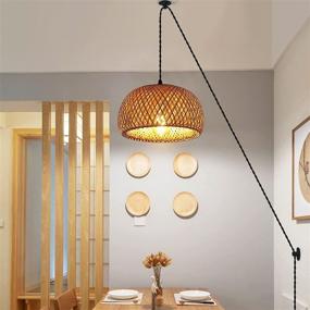 img 2 attached to Rustic Farmhouse Pendant Light Fixture - Adjustable Bamboo Hanging Lamp for Kitchen, Bedroom, Living Room - Plug-in Cord, Retro Contemporary Style (No Bulb)