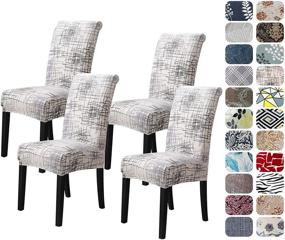 img 4 attached to 🪑 Printed Patterns Dining Room Chair Covers - Set of 4 | Easy Slip-on Stretchy and Washable | Great Home Party and Banquet Decor