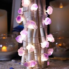 img 4 attached to 🌟 Holitown Raw Fluorite Indoor String Lights: 10ft 30LEDs Nature Amethyst, Remote Controlled & Timer Battery Operated Lights for Home Decor, Christmas, Holiday, Wedding