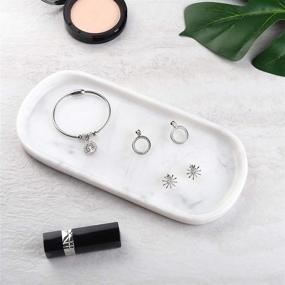 img 2 attached to White Marble Resin Vanity Tray - Oval Toilet Tank and Countertop Organizer for Bathroom, Kitchen, and Dresser - Ideal for Storing Soap, Shampoo, Candles, Towels, Jewelry, and Rings
