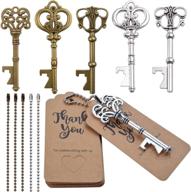 vintage key bottle opener set - 6 pieces skeleton key bottle opener with escort tag card and ball bead chain, rustic wedding favors for guests, bronze and silver rustic decoration логотип