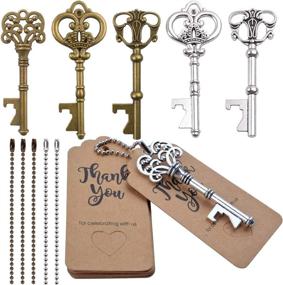 img 4 attached to Vintage Key Bottle Opener Set - 6 Pieces Skeleton Key Bottle Opener with Escort Tag Card and Ball Bead Chain, Rustic Wedding Favors for Guests, Bronze and Silver Rustic Decoration