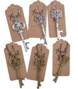 img 3 attached to Vintage Key Bottle Opener Set - 6 Pieces Skeleton Key Bottle Opener with Escort Tag Card and Ball Bead Chain, Rustic Wedding Favors for Guests, Bronze and Silver Rustic Decoration