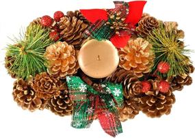 img 4 attached to 🕯️ Shimmering Pinecone Christmas Wreath Candle Holder - HOME-X Oval Advent Wreath for Winter Home Decorations (10” x 6”) - Artificial