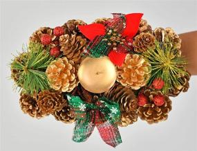 img 1 attached to 🕯️ Shimmering Pinecone Christmas Wreath Candle Holder - HOME-X Oval Advent Wreath for Winter Home Decorations (10” x 6”) - Artificial