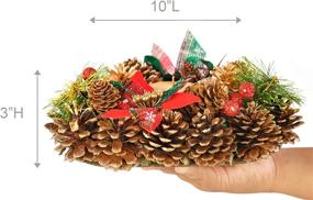 img 2 attached to 🕯️ Shimmering Pinecone Christmas Wreath Candle Holder - HOME-X Oval Advent Wreath for Winter Home Decorations (10” x 6”) - Artificial