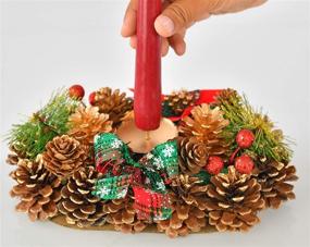 img 3 attached to 🕯️ Shimmering Pinecone Christmas Wreath Candle Holder - HOME-X Oval Advent Wreath for Winter Home Decorations (10” x 6”) - Artificial