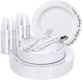 img 4 attached to 🎉 “Liacere 180PCS Silver Plastic Plates with Disposable Silver Plastic Silverware & Happy Birthday Cups – High-Quality Heavy Duty Happy Birthday Plates for 30 Guests Birthday Party Service”