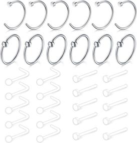 img 2 attached to 💎 Zolure 20G Surgical Stainless Steel Nose Rings Hoop Studs Screw L-Shaped Nostril Nose Piercing Jewelry for Women and Men