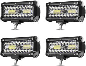 img 4 attached to 🚦 7 Inch LED Off Road Lights Pods | 4 Pcs 6.5 Inch 120W Spot Flood Combo Beam 12000LM Triple Row Waterproof LED Work Lights with Wiring Harness Kit | Ideal for ATV, UTV, Truck, Boat, Golf Cart, Off Road Fog Bumper Light