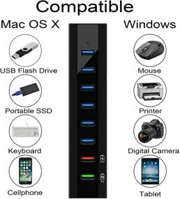img 1 attached to 🔌 TOPESEL 8-Port USB Hub - 36W, 6 USB3.0 Data Transfer Ports, 1 BC1.2, and 1 Smart Charging Port - USB Splitter for PC, USB Flash Drives, Mouse, and More (Black)