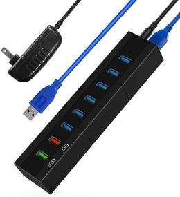 img 4 attached to 🔌 TOPESEL 8-Port USB Hub - 36W, 6 USB3.0 Data Transfer Ports, 1 BC1.2, and 1 Smart Charging Port - USB Splitter for PC, USB Flash Drives, Mouse, and More (Black)