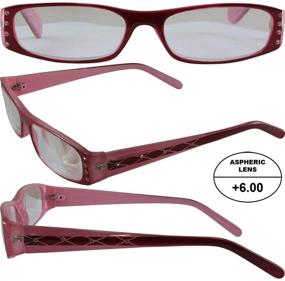 img 1 attached to 👓 Red and Pink Frame Women's High-Powered Reading Glasses +6.00 Magnification Aspheric Lenses with Matching Case