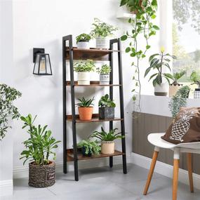 img 1 attached to 📚 Industrial Rustic Brown and Black 4-Tier Ladder Shelf for Living Room, Bedroom, Kitchen - VASAGLE Bookshelf with Metal Frame, Freestanding Storage Shelves, Simple Assembly (ULLS054X01)