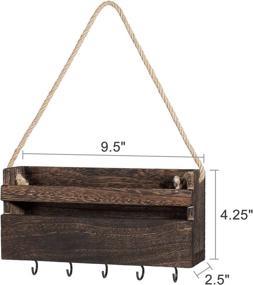 img 1 attached to Dahey Small Key Holder for Wall: Rustic Wooden Rack with 5 Hooks for Effortless Organization of Keys, Mail, Bills, and More in Entryway/Home Décor - Brown