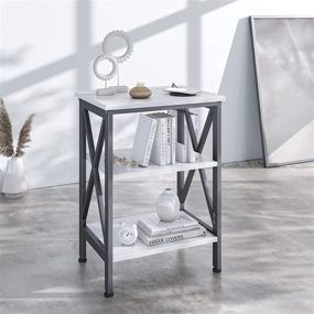 img 2 attached to 🌙 CubiCubi Oxford Side Table: Dual USB Charging Ports, Stylish Nightstand with Wooden Shelves, Rustic White Finish - Perfect for Living Room and Bedroom Décor