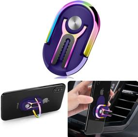 img 4 attached to Revolutionary Phone Ring Holder Finger Kickstand: Universal 3 in 1 Car Mount Stand in Vibrant Blue Multicolor!