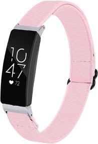 img 4 attached to 🌸 Манжетка из розовой ткани Miimall для Fitbit Inspire/Inspire 2/Inspire HR - мягкие регулируемые наручники из нейлона на резинке