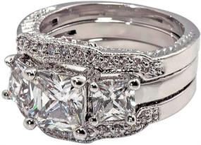 img 2 attached to Intricate Milgrain Design Princess-Shape Trio: 4 Ct. CZ Anniversary Bridal Engagement Wedding 3 Pc. Ring Set