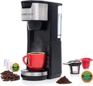 ☕ mixpresso single serve 2-in-1 coffee brewer: k-cup pods & ground coffee compatible | compact coffee maker with 30 oz detachable reservoir | 5 brew size options & adjustable drip tray (black) logo