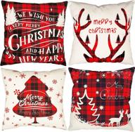 rophomor christmas pillow covers 18x18 inch set of 4: festive red buffalo plaid decorations for outdoor & indoor holiday décor - rustic farmhouse cushion covers for living room sofa, porch, couch логотип