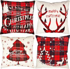 img 4 attached to Rophomor Christmas Pillow Covers 18x18 Inch Set of 4: Festive Red Buffalo Plaid Decorations for Outdoor & Indoor Holiday Décor - Rustic Farmhouse Cushion Covers for Living Room Sofa, Porch, Couch