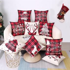 img 3 attached to Rophomor Christmas Pillow Covers 18x18 Inch Set of 4: Festive Red Buffalo Plaid Decorations for Outdoor & Indoor Holiday Décor - Rustic Farmhouse Cushion Covers for Living Room Sofa, Porch, Couch