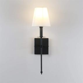 img 1 attached to 💡 Permo Set of 2 Classic Rustic Industrial Wall Sconces with Flared White Textile Shades and Black Tapered Stands: Enhance Your Space with Elegant Lighting Fixtures