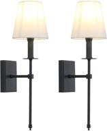 💡 permo set of 2 classic rustic industrial wall sconces with flared white textile shades and black tapered stands: enhance your space with elegant lighting fixtures логотип