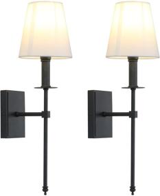 img 4 attached to 💡 Permo Set of 2 Classic Rustic Industrial Wall Sconces with Flared White Textile Shades and Black Tapered Stands: Enhance Your Space with Elegant Lighting Fixtures