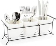 🍴 ceramic utensil holder with metal stand - white, flatware caddy (13 x 4 x 5 inches) логотип