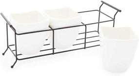 img 1 attached to 🍴 Ceramic Utensil Holder with Metal Stand - White, Flatware Caddy (13 x 4 x 5 Inches)