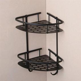 img 2 attached to 🛁 Premium Oil Rubbed Bronze Wall Mounted Dual Tier Corner Bracket Bathroom Storage Shelf Shower Caddy Cosmetics Holder by Hiendure, Equipped with Safefix