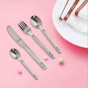 img 2 attached to ENLOY Kid Silverware Set: Stainless Steel Flatware for Baby, 🍽️ Toddler & Child with Cute Patterns, Dishwasher Safe - Service for 2