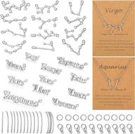 complete 96 piece zodiac charm set with 24 zodiac letter word pendant, 24 rhinestone constellation charm, 48 zodiac necklace display card, 16.4 feet jewelry chain, 20 lobster clasps, and 200 jump rings logo