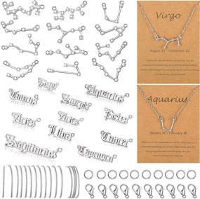 img 4 attached to Complete 96 Piece Zodiac Charm Set with 24 Zodiac Letter Word Pendant, 24 Rhinestone Constellation Charm, 48 Zodiac Necklace Display Card, 16.4 Feet Jewelry Chain, 20 Lobster Clasps, and 200 Jump Rings