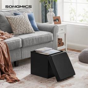 img 3 attached to 🔳 SONGMICS ULSF101 Storage Ottoman Cube: Multi-functional Footrest Stool, Coffee Table, Puppy Step - 660 lb. Capacity, Faux Leather, 15", Black