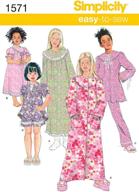simplicity 1571 sewing patterns for girl's top, pants, and nightgown - sizes 3-6 logo