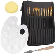 🎨 gqc 12 pack paint brushes set with palette, sponge, spatula, and storage case - perfect for professional artists, kids, and adults - ideal for acrylic, watercolor, and oil painting - high-quality art supplies logo